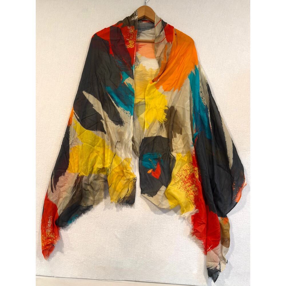 DUPATTA DESIGNS Abstract Paint Stroke Scarf Orange Yellow Teal Art Shawl Wrap